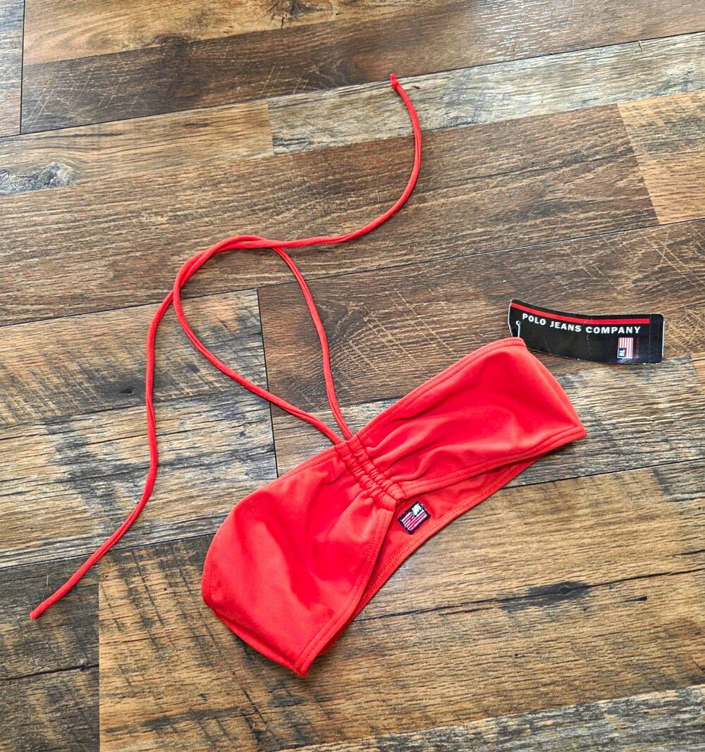 Vtg Polo Jeans Co. Ralph Lauren Orange Bandeau Halter Bikini Top Flag Sz S